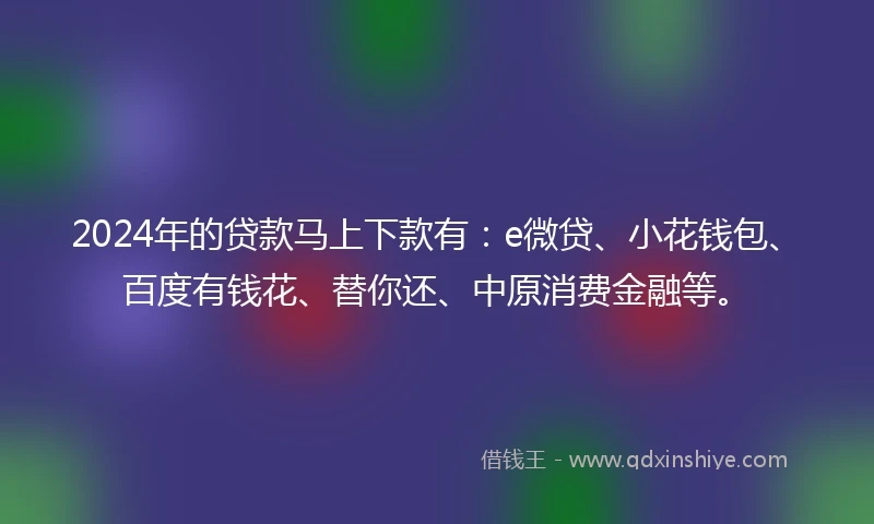 2024年的贷款马上下款有：e微贷、小花钱包、百度有钱花、替你还、中原消费金融等。