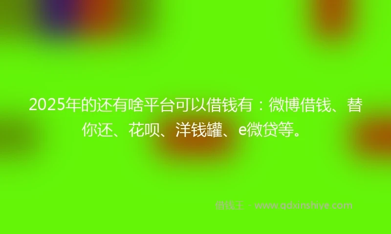2025年的还有啥平台可以借钱有：微博借钱、替你还、花呗、洋钱罐、e微贷等。