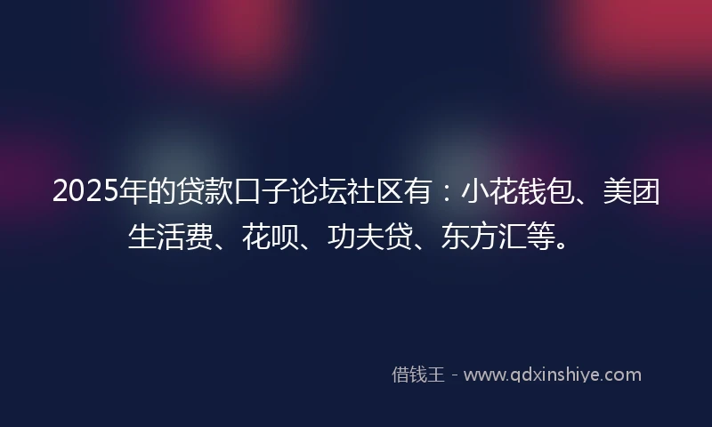2025年的贷款口子论坛社区有：小花钱包、美团生活费、花呗、功夫贷、东方汇等。