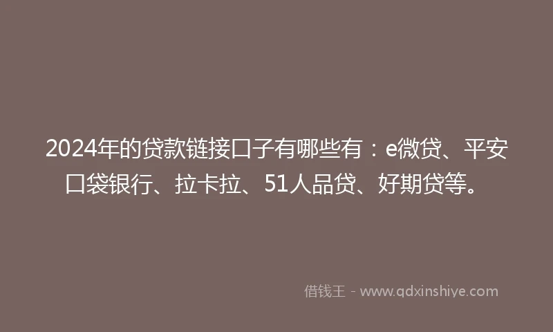 2024年的贷款链接口子有哪些有：e微贷、平安口袋银行、拉卡拉、51人品贷、好期贷等。