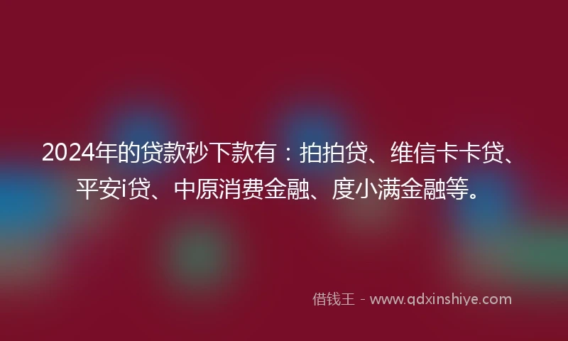 2024年的贷款秒下款有：拍拍贷、维信卡卡贷、平安i贷、中原消费金融、度小满金融等。