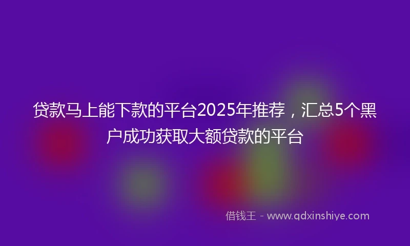 贷款马上能下款的平台2025年推荐，汇总5个黑户成功获取大额贷款的平台