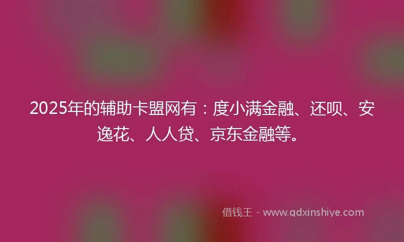 2025年的辅助卡盟网有：度小满金融、还呗、安逸花、人人贷、京东金融等。