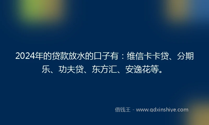 2024年的贷款放水的口子有：维信卡卡贷、分期乐、功夫贷、东方汇、安逸花等。