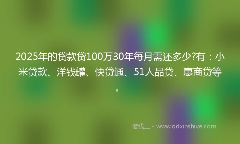 2025年的贷款贷100万30年每月需还多少?有：小米贷款、洋钱罐、快贷通、51人品贷、惠商贷等。