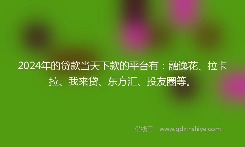 2024年的贷款当天下款的平台有：融逸花、拉卡拉、我来贷、东方汇、投友圈等。