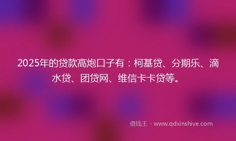 2025年的贷款高炮口子有：柯基贷、分期乐、滴水贷、团贷网、维信卡卡贷等。