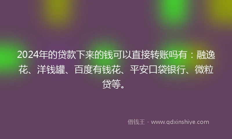 2024年的贷款下来的钱可以直接转账吗有：融逸花、洋钱罐、百度有钱花、平安口袋银行、微粒贷等。