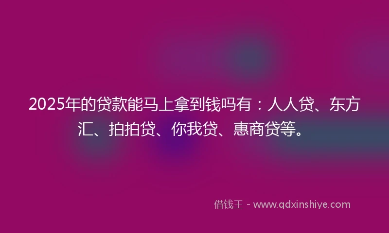 2025年的贷款能马上拿到钱吗有：人人贷、东方汇、拍拍贷、你我贷、惠商贷等。