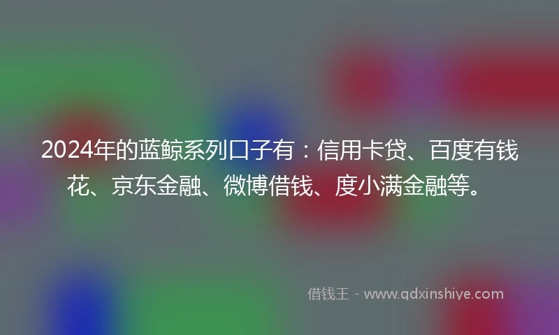 2024年的蓝鲸系列口子有：信用卡贷、百度有钱花、京东金融、微博借钱、度小满金融等。