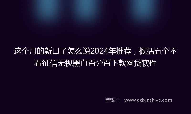 这个月的新口子怎么说2024年推荐，概括五个不看征信无视黑白百分百下款网贷软件