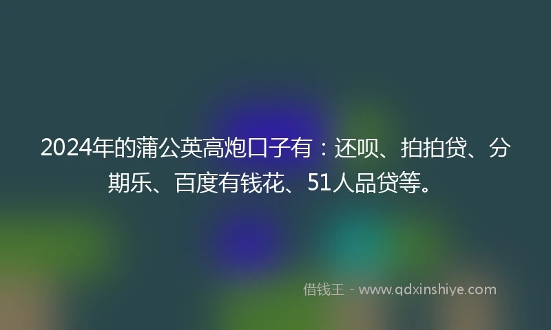 2024年的蒲公英高炮口子有：还呗、拍拍贷、分期乐、百度有钱花、51人品贷等。