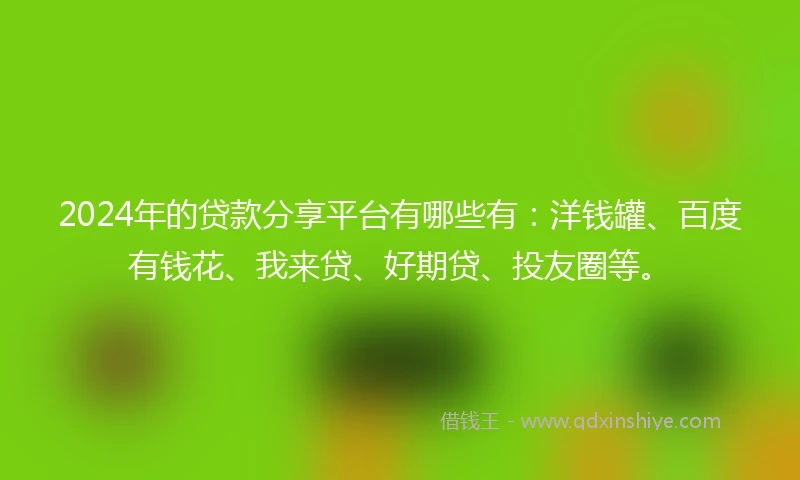 2024年的贷款分享平台有哪些有：洋钱罐、百度有钱花、我来贷、好期贷、投友圈等。