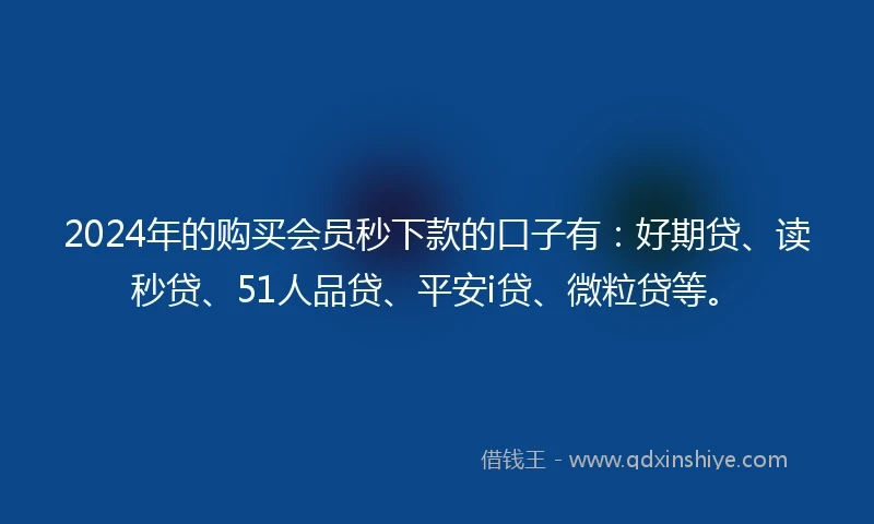 2024年的购买会员秒下款的口子有：好期贷、读秒贷、51人品贷、平安i贷、微粒贷等。
