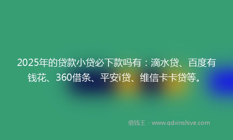 2025年的贷款小贷必下款吗有：滴水贷、百度有钱花、360借条、平安i贷、维信卡卡贷等。