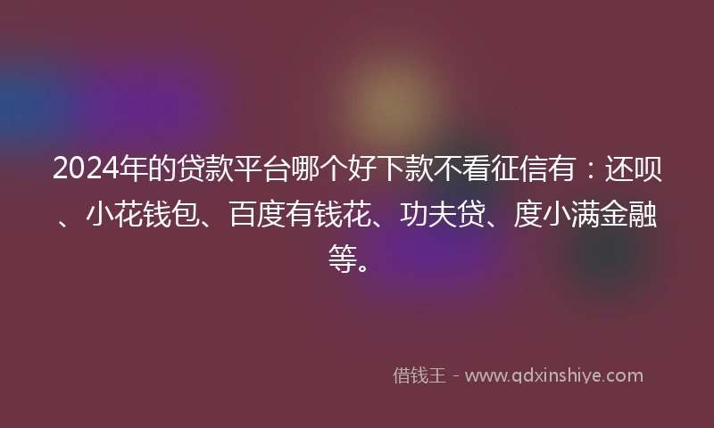 2024年的贷款平台哪个好下款不看征信有：还呗、小花钱包、百度有钱花、功夫贷、度小满金融等。