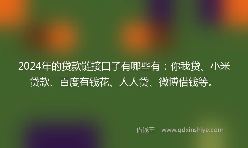 2024年的贷款链接口子有哪些有：你我贷、小米贷款、百度有钱花、人人贷、微博借钱等。