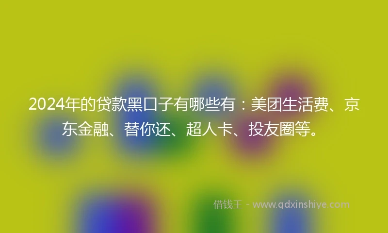 2024年的贷款黑口子有哪些有：美团生活费、京东金融、替你还、超人卡、投友圈等。