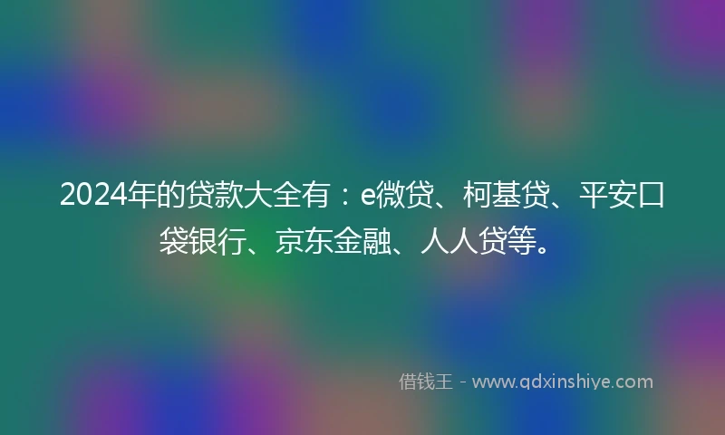 2024年的贷款大全有:e微贷、柯基贷、平安口袋银行、京东金融、人人贷等。
