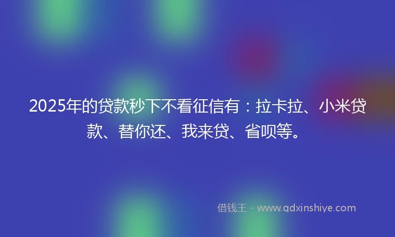 2025年的贷款秒下不看征信有：拉卡拉、小米贷款、替你还、我来贷、省呗等。