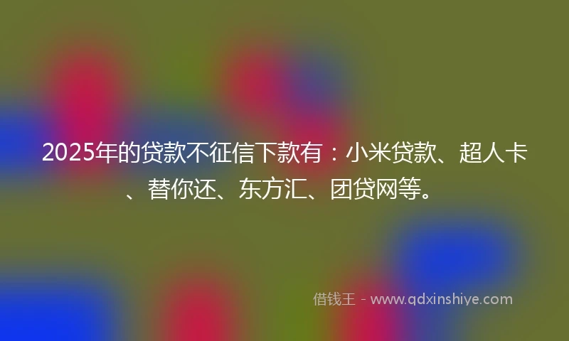 2025年的贷款不征信下款有：小米贷款、超人卡、替你还、东方汇、团贷网等。