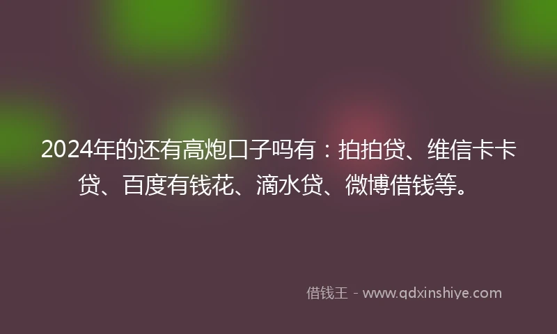 2024年的还有高炮口子吗有：拍拍贷、维信卡卡贷、百度有钱花、滴水贷、微博借钱等。