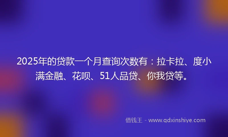 2025年的贷款一个月查询次数有：拉卡拉、度小满金融、花呗、51人品贷、你我贷等。