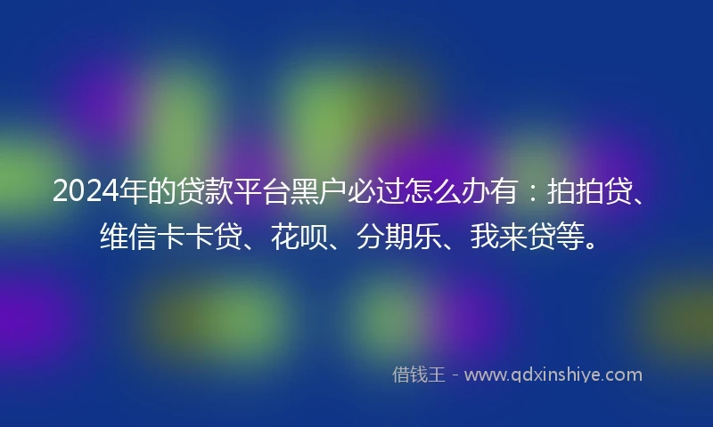 2024年的贷款平台黑户必过怎么办有：拍拍贷、维信卡卡贷、花呗、分期乐、我来贷等。