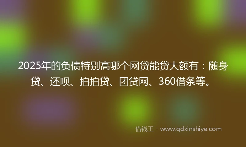 2025年的负债特别高哪个网贷能贷大额有：随身贷、还呗、拍拍贷、团贷网、360借条等。