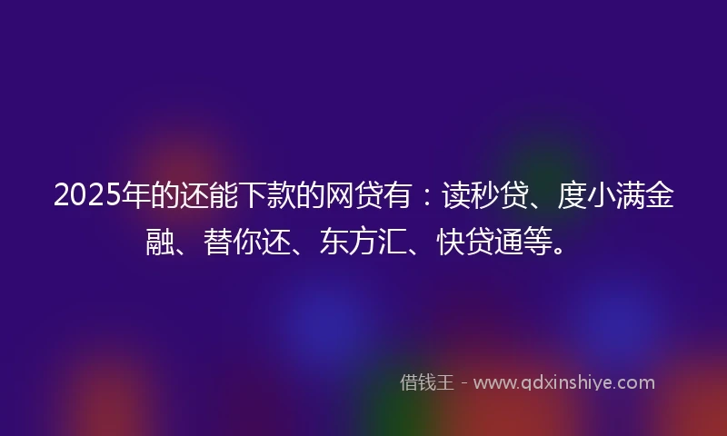 2025年的还能下款的网贷有：读秒贷、度小满金融、替你还、东方汇、快贷通等。