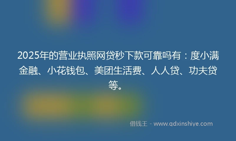 2025年的营业执照网贷秒下款可靠吗有：度小满金融、小花钱包、美团生活费、人人贷、功夫贷等。