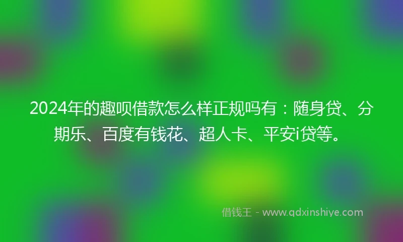 2024年的趣呗借款怎么样正规吗有：随身贷、分期乐、百度有钱花、超人卡、平安i贷等。