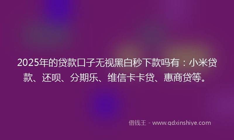 2025年的贷款口子无视黑白秒下款吗有：小米贷款、还呗、分期乐、维信卡卡贷、惠商贷等。