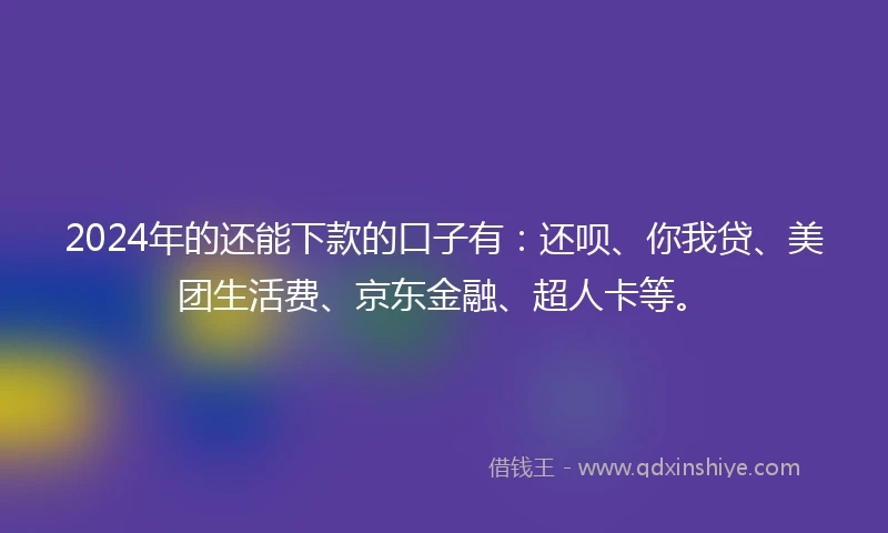 2024年的还能下款的口子有：还呗、你我贷、美团生活费、京东金融、超人卡等。