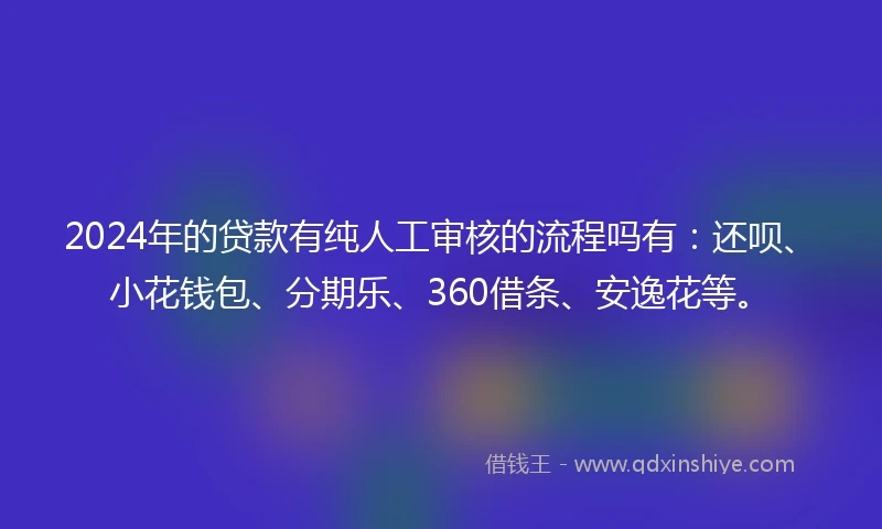 2024年的贷款有纯人工审核的流程吗有：还呗、小花钱包、分期乐、360借条、安逸花等。