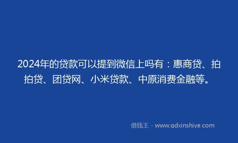2024年的贷款可以提到微信上吗有：惠商贷、拍拍贷、团贷网、小米贷款、中原消费金融等。