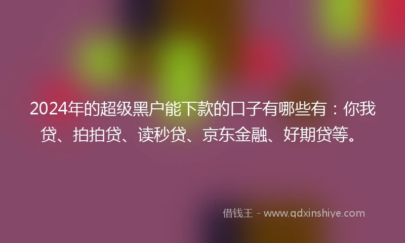 2024年的超级黑户能下款的口子有哪些有：你我贷、拍拍贷、读秒贷、京东金融、好期贷等。