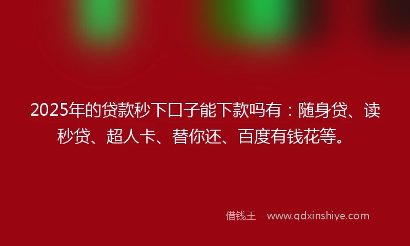 2025年的贷款秒下口子能下款吗有:随身贷、读秒贷、超人卡、替你还、百度有钱花等。