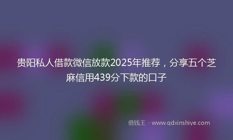 贵阳私人借款微信放款2025年推荐，分享五个芝麻信用439分下款的口子