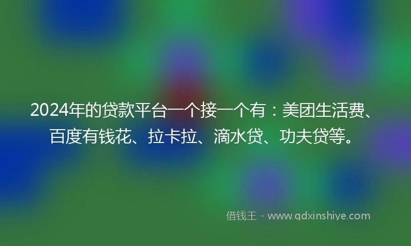 2024年的贷款平台一个接一个有：美团生活费、百度有钱花、拉卡拉、滴水贷、功夫贷等。