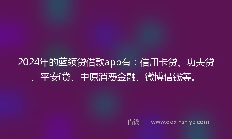 2024年的蓝领贷借款app有：信用卡贷、功夫贷、平安i贷、中原消费金融、微博借钱等。