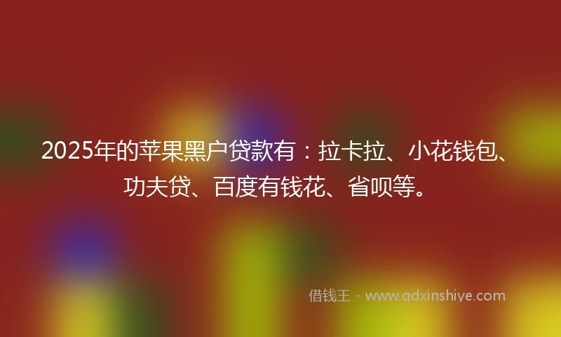 2025年的苹果黑户贷款有：拉卡拉、小花钱包、功夫贷、百度有钱花、省呗等。