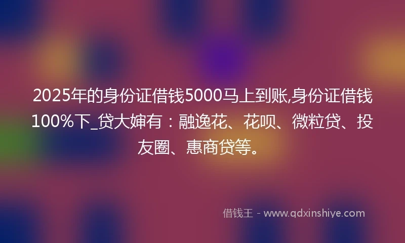 2025年的身份证借钱5000马上到账,身份证借钱100%下_贷大婶有：融逸花、花呗、微粒贷、投友圈、惠商贷等。