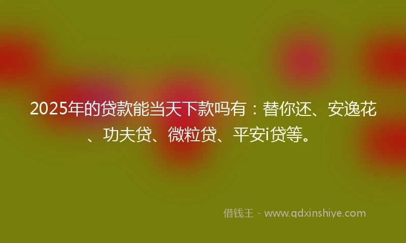 2025年的贷款能当天下款吗有：替你还、安逸花、功夫贷、微粒贷、平安i贷等。