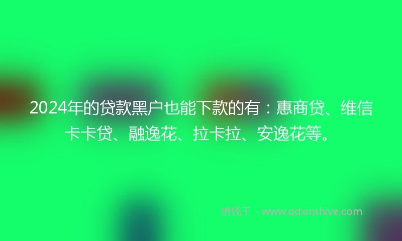 2024年的贷款黑户也能下款的有：惠商贷、维信卡卡贷、融逸花、拉卡拉、安逸花等。