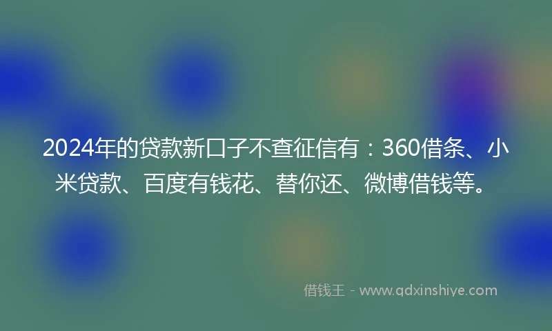 2024年的贷款新口子不查征信有:360借条、小米贷款、百度有钱花、替你还、微博借钱等。