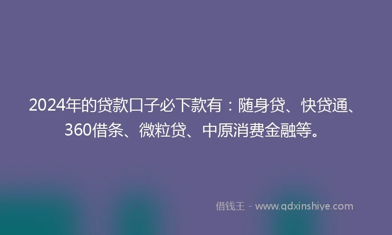 2024年的贷款口子必下款有：随身贷、快贷通、360借条、微粒贷、中原消费金融等。