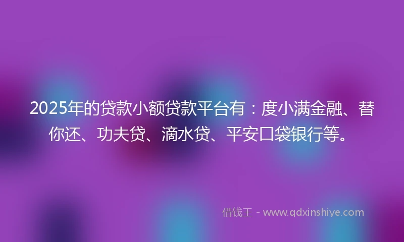 2025年的贷款小额贷款平台有：度小满金融、替你还、功夫贷、滴水贷、平安口袋银行等。