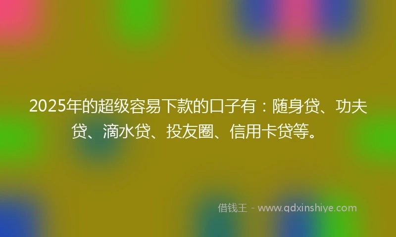 2025年的超级容易下款的口子有:随身贷、功夫贷、滴水贷、投友圈、信用卡贷等。