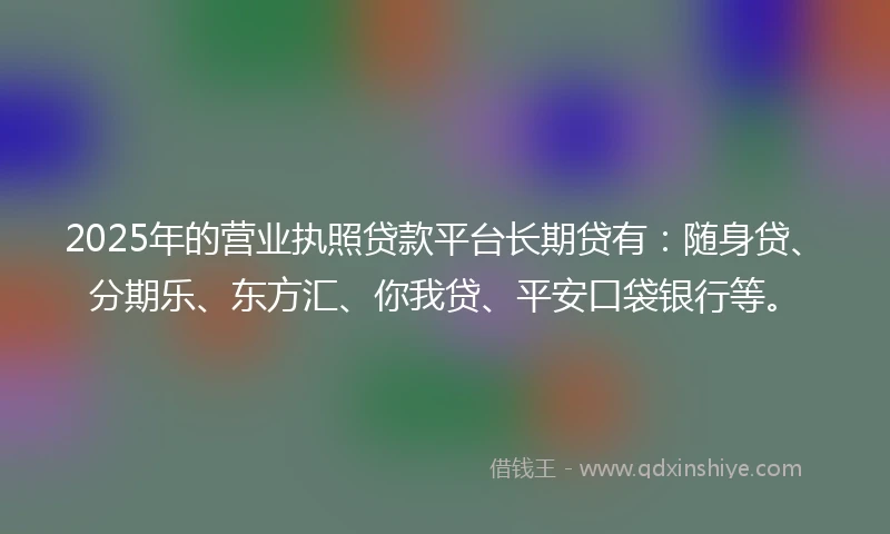 2025年的营业执照贷款平台长期贷有：随身贷、分期乐、东方汇、你我贷、平安口袋银行等。